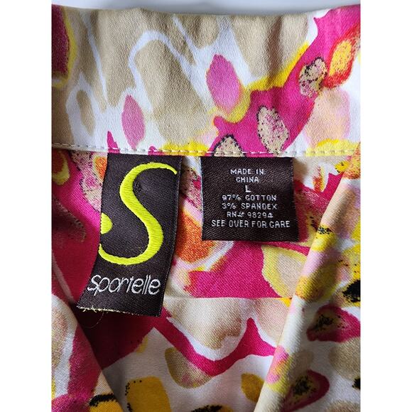 SPORTELLE Red Yellow Multicored 90's Style Full Zip 3/4 Sleeve Jacket SZ L - Picture 8 of 8